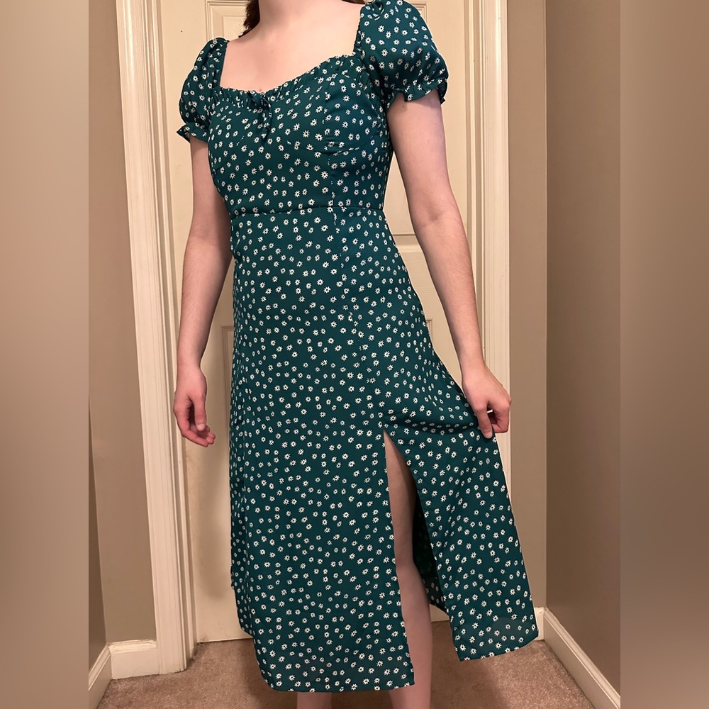 Green floral print dress